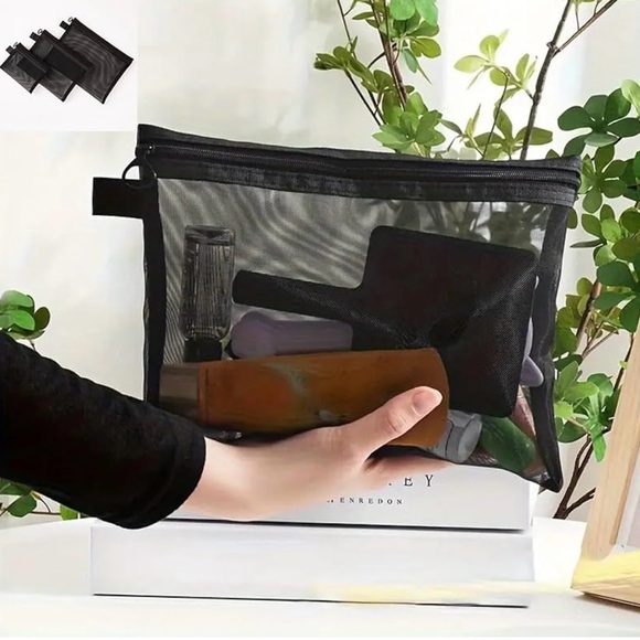 3pcs Multi Mesh Travel Cosmetic Bags Set - Black - Picture 4 of 4